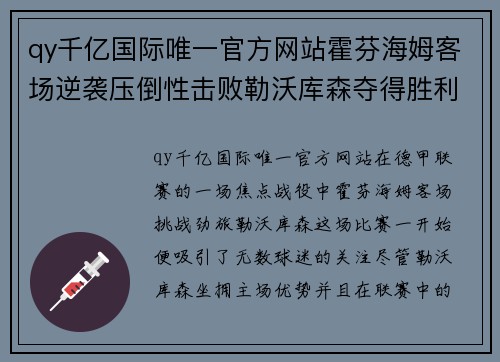 qy千亿国际唯一官方网站霍芬海姆客场逆袭压倒性击败勒沃库森夺得胜利！ - 副本